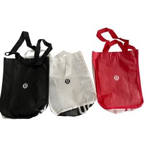 Lululemon Small Reusable Tote Bag Set of 3 Black White Red Shopping Gym Bags